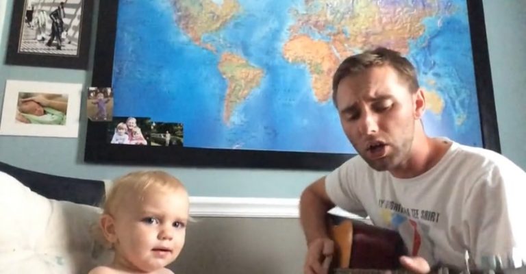baby sings duet with dad